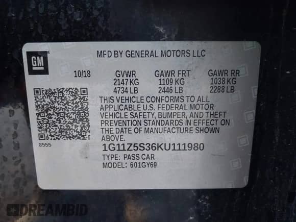 2019 Chevrolet Impala LT с VIN 1G11Z5S36KU111980, выставлен на аукционе IAAI как лот 43419309 с пробегом 71 317 миль миль и . История ставок и продаж доступна на DreamBid. Изображение 9.