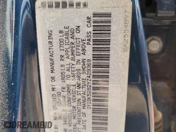 2000 Chevrolet Prizm z VIN 1Y1SK5282YZ429369, wystawiony jako Copart lot #64647405 z przebiegiem 215 151 mil mil oraz Szkoda całkowita • Salvage title. Historia ofert i sprzedaży dostępna na DreamBid. Obrazek 12.