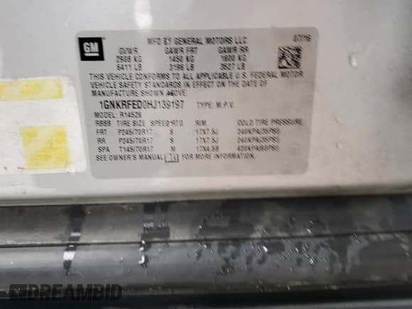 2017 Chevrolet Traverse LS с VIN 1GNKRFED0HJ139197, выставлен на аукционе Copart как лот 67396585 с пробегом 113 047 миль миль и Списание • Salvage title. История ставок и продаж доступна на DreamBid. Изображение 13.