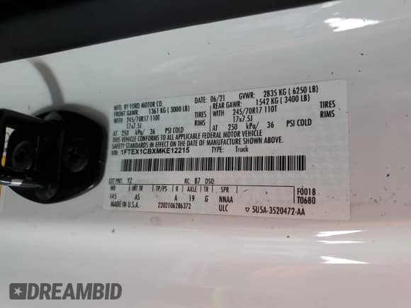 2021 Ford F-150 XL с VIN 1FTEX1CBXMKE12215, выставлен на аукционе Copart как лот 58756335 с пробегом Не указан миль и Списание • Salvage title. История ставок и продаж доступна на DreamBid. Изображение 12.