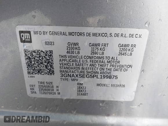 2023 Chevrolet Equinox LS z VIN 3GNAXSEG5PL199875, wystawiony jako IAAI lot #41727610 z przebiegiem 20 086 mil mil oraz . Historia ofert i sprzedaży dostępna na DreamBid. Obrazek 9.