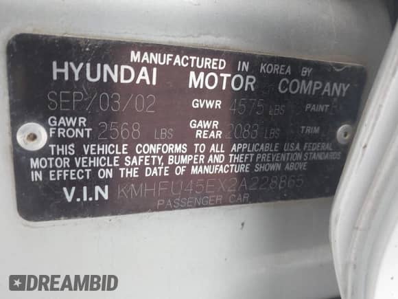 2002 Hyundai XG L z VIN KMHFU45EX2A228865, wystawiony jako IAAI lot #41421493 z przebiegiem 97 138 mil mil oraz . Historia ofert i sprzedaży dostępna na DreamBid. Obrazek 9.