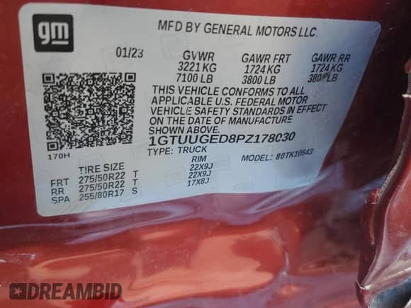 2023 GMC Sierra 1500 Denali z VIN 1GTUUGED8PZ178030, wystawiony jako Copart lot #68644805 z przebiegiem 24 196 mil mil oraz Nie do naprawy • Non repairable. Historia ofert i sprzedaży dostępna na DreamBid. Obrazek 12.