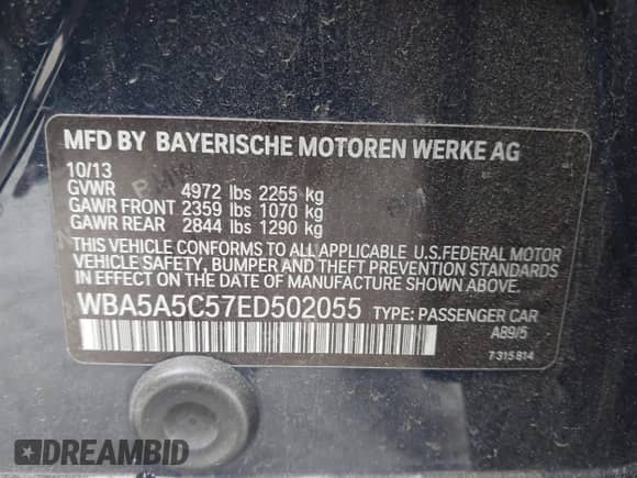 2014 BMW 5 Series 528i z VIN WBA5A5C57ED502055, wystawiony jako IAAI lot #43089502 z przebiegiem 88 448 mil mil oraz . Historia ofert i sprzedaży dostępna na DreamBid. Obrazek 9.