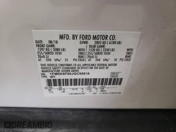 2018 Ford Explorer Limited с VIN 1FM5K8F80JGC85816, выставлен на аукционе Copart как лот 80816015 с пробегом 140 829 миль миль и Списание • Salvage title. История ставок и продаж доступна на DreamBid. Изображение 13.