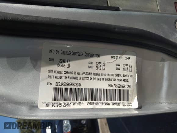 2005 Chrysler 300 Touring с VIN 2C3JA53G05H678164, выставлен на аукционе IAAI как лот 26089622 с пробегом Не указан миль и . История ставок и продаж доступна на DreamBid. Изображение 9.