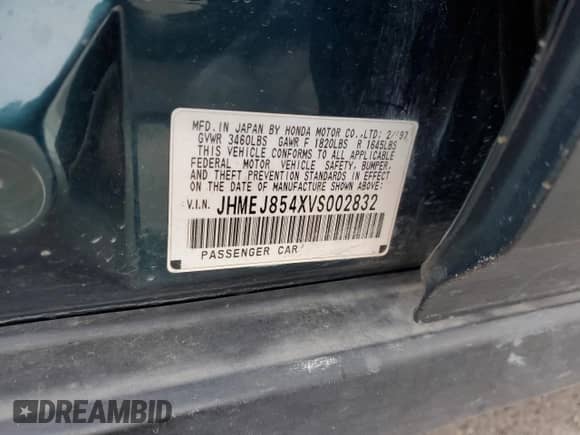 1997 Honda Civic z VIN JHMEJ854XVS002832, wystawiony jako Copart lot #84455214 z przebiegiem 205 806 mil mil oraz Czysty tytuł • Clean title. Historia ofert i sprzedaży dostępna na DreamBid. Obrazek 12.