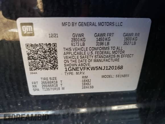 2022 Chevrolet Traverse LS z VIN 1GNEVFKW5NJ120168, wystawiony jako Copart lot #50798015 z przebiegiem 45 373 mil mil oraz Szkoda całkowita • Salvage title. Historia ofert i sprzedaży dostępna na DreamBid. Obrazek 15.