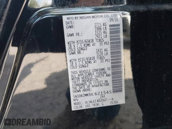 2017 Nissan Pathfinder SL с VIN 5N1DR2MM3HC621545, выставлен на аукционе IAAI как лот 42547073 с пробегом 106 743 миль миль и . История ставок и продаж доступна на DreamBid. Изображение 9.