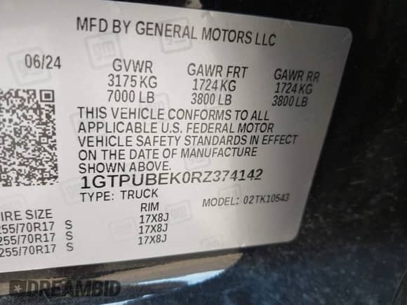 2024 GMC Sierra 1500 SLE with VIN 1GTPUBEK0RZ374142, listed as a IAAI auction lot 42574154 with 29,618 mi miles and . Bid and sale history available at DreamBid. Image 9.