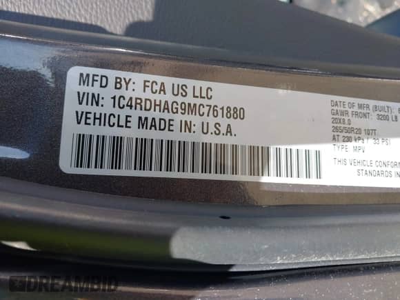 2021 Dodge Durango SXT с VIN 1C4RDHAG9MC761880, выставлен на аукционе IAAI как лот 41661298 с пробегом 73 171 миль миль и . История ставок и продаж доступна на DreamBid. Изображение 9.