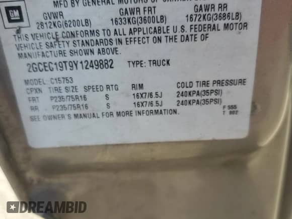 2000 Chevrolet Silverado 1500 LS z VIN 2GCEC19T9Y1249882, wystawiony jako Copart lot #84471475 z przebiegiem 213 077 mil mil oraz Szkoda całkowita • Salvage title. Historia ofert i sprzedaży dostępna na DreamBid. Obrazek 12.