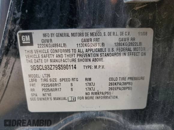 2009 Saturn VUE I4 with VIN 3GSCL93Z79S590114, listed as a Copart auction lot 59488585 with 176,926 mi miles and Clean title. Bid and sale history available at DreamBid. Image 14.