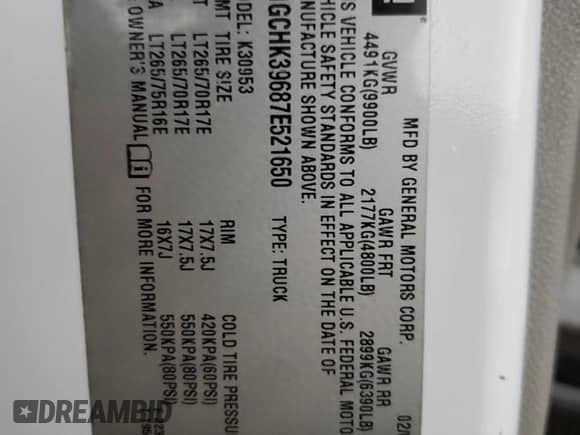 2007 Chevrolet Silverado 3500 с VIN 1GCHK39687E521650, выставлен на аукционе Copart как лот 79132764 с пробегом 160 194 миль миль и Чистый • Clean title. История ставок и продаж доступна на DreamBid. Изображение 12.
