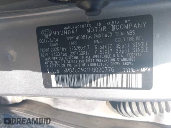 2015 Hyundai Tucson SE с VIN KM8JUCAG1FU020776, выставлен на аукционе IAAI как лот 42529211 с пробегом 102 116 миль миль и . История ставок и продаж доступна на DreamBid. Изображение 9.