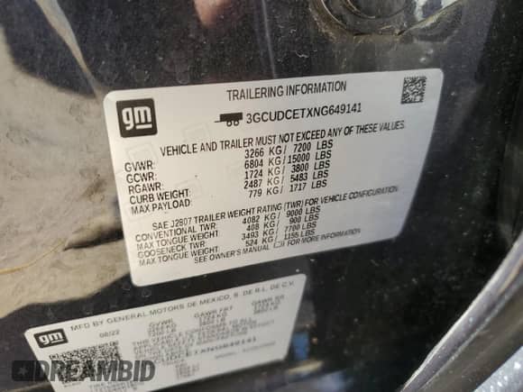 2022 Chevrolet Silverado 1500 Custom Trail Boss z VIN 3GCUDCETXNG649141, wystawiony jako Copart lot #43565075 z przebiegiem 53 898 mil mil oraz Szkoda całkowita • Salvage title. Historia ofert i sprzedaży dostępna na DreamBid. Obrazek 15.