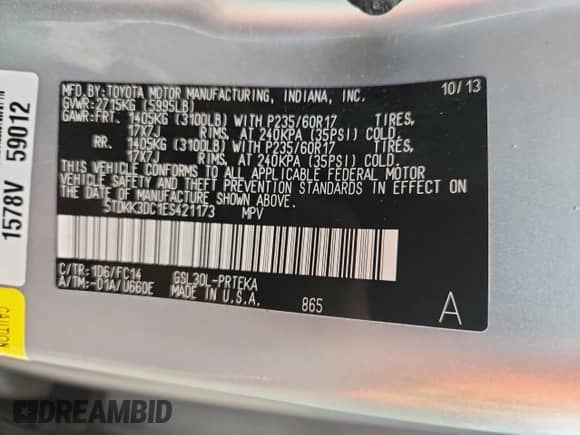 2014 Toyota Sienna LE with VIN 5TDKK3DC1ES421173, listed as a Copart auction lot 84768045 with 137,760 mi miles and Non repairable. Bid and sale history available at DreamBid. Image 13.