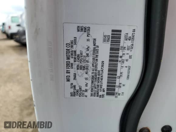 2007 Ford Explorer Eddie Bauer with VIN 1FMEU74E67UA73929, listed as a Copart auction lot 69940865 with 189,634 mi miles and Salvage title. Bid and sale history available at DreamBid. Image 12.