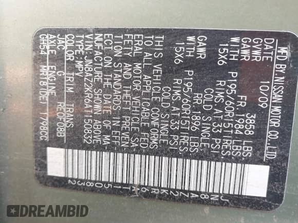 2010 Nissan Cube S with VIN JN8AZ2KR6AT150832, listed as a IAAI auction lot 42206804 with 198,474 mi miles and . Bid and sale history available at DreamBid. Image 9.