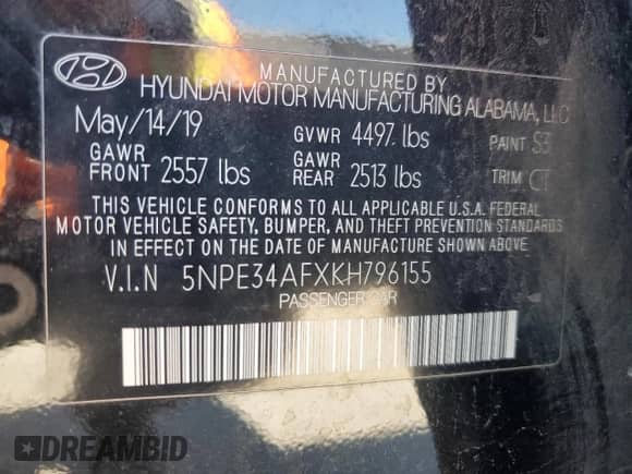 2019 Hyundai Sonata Sport z VIN 5NPE34AFXKH796155, wystawiony jako Copart lot #86226155 z przebiegiem 47 613 mil mil oraz Nie do naprawy • Non repairable. Historia ofert i sprzedaży dostępna na DreamBid. Obrazek 13.