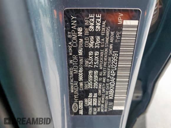2023 Hyundai Ioniq 5 SEL z VIN KM8KNDAF4PU229591, wystawiony jako Copart lot #85277655 z przebiegiem 25 066 mil mil oraz Nie do naprawy • Non repairable. Historia ofert i sprzedaży dostępna na DreamBid. Obrazek 14.