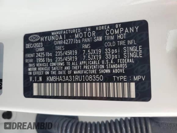 2024 Hyundai Kona N Line with VIN KM8HA3A31RU108350, listed as a Copart auction lot 62904154 with 3,912 mi miles and Salvage title. Bid and sale history available at DreamBid. Image 16.