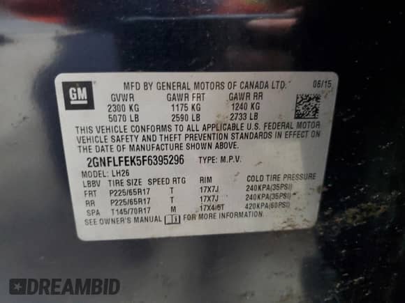 2015 Chevrolet Equinox LT z VIN 2GNFLFEK5F6395296, wystawiony jako Copart lot #89522855 z przebiegiem 103 817 mil mil oraz Szkoda całkowita • Salvage title. Historia ofert i sprzedaży dostępna na DreamBid. Obrazek 13.