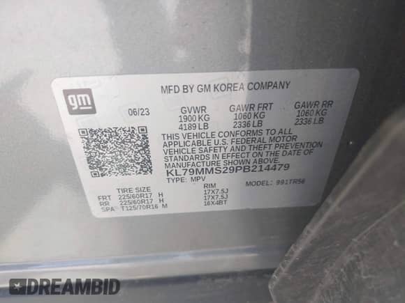 2023 Chevrolet TrailBlazer LS with VIN KL79MMS29PB214479, listed as a IAAI auction lot 42562414 with 31,676 mi miles and . Bid and sale history available at DreamBid. Image 9.