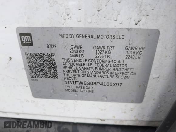 2023 Chevrolet Bolt EV 1LT с VIN 1G1FW6S08P4100397, выставлен на аукционе IAAI как лот 42450199 с пробегом 106 268 миль миль и . История ставок и продаж доступна на DreamBid. Изображение 9.
