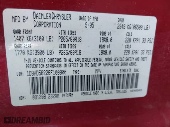 2006 Dodge Durango Limited with VIN 1D8HD58226F100800, listed as a IAAI auction lot 41848268 with 213,723 mi miles and . Bid and sale history available at DreamBid. Image 9.