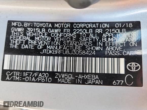 2018 Toyota Prius Two с VIN JTDKBRFU8J3058424, выставлен на аукционе Copart как лот 70436275 с пробегом 102 357 миль миль и Списание • Salvage title. История ставок и продаж доступна на DreamBid. Изображение 12.