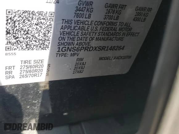 2025 Chevrolet Tahoe Z71 с VIN 1GNS6PRDXSR148264, выставлен на аукционе Copart как лот 63679545 с пробегом 15 188 миль миль и Списание • Salvage title. История ставок и продаж доступна на DreamBid. Изображение 14.