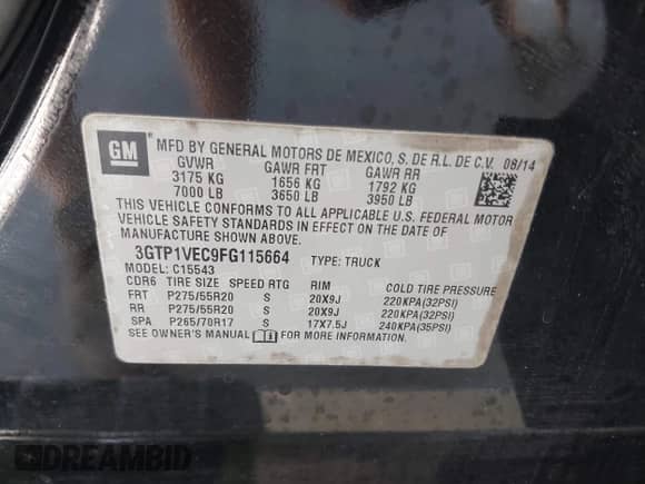 2015 GMC Sierra 1500 SLT z VIN 3GTP1VEC9FG115664, wystawiony jako IAAI lot #43296835 z przebiegiem 105 235 mil mil oraz . Historia ofert i sprzedaży dostępna na DreamBid. Obrazek 9.
