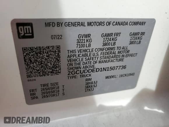2022 Chevrolet Silverado 1500 LT z VIN 2GCUDDED1N1507736, wystawiony jako Copart lot #71133975 z przebiegiem 43 792 mil mil oraz Szkoda całkowita • Salvage title. Historia ofert i sprzedaży dostępna na DreamBid. Obrazek 12.