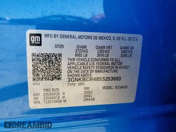 2025 Chevrolet Blazer LT with VIN 3GNKBCR48SS253693, listed as a Copart auction lot 87179825 with 4,219 mi miles and Clean title. Bid and sale history available at DreamBid. Image 14.