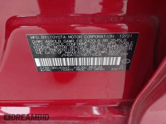 2022 Lexus IS 300 z VIN JTHDA1D21N5119328, wystawiony jako IAAI lot #41558644 z przebiegiem 44 241 mil mil oraz . Historia ofert i sprzedaży dostępna na DreamBid. Obrazek 9.