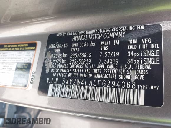 2015 Hyundai Santa Fe с VIN 5XYZW4LA5FG294368, выставлен на аукционе IAAI как лот 42586240 с пробегом 90 502 миль миль и . История ставок и продаж доступна на DreamBid. Изображение 9.