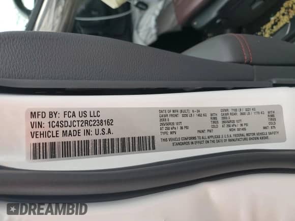2024 Dodge Durango R/T Plus with VIN 1C4SDJCT2RC238162, listed as a Copart auction lot 69205495 with 3,020 mi miles and Salvage title. Bid and sale history available at DreamBid. Image 14.