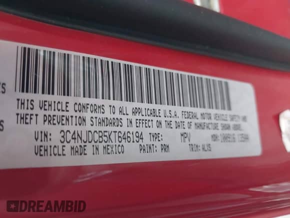 2019 Jeep Compass Limited with VIN 3C4NJDCB5KT646194, listed as a IAAI auction lot 43191478 with Not provided miles and . Bid and sale history available at DreamBid. Image 9.