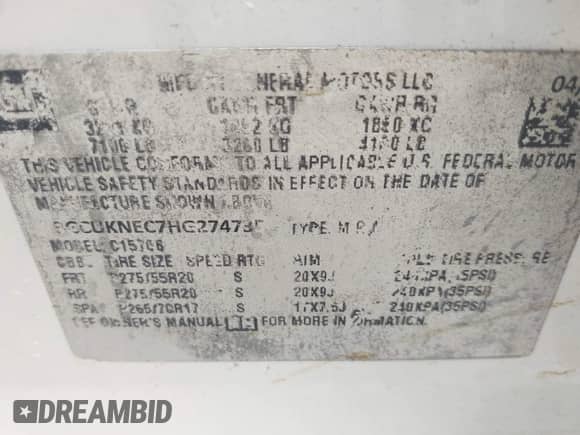 2017 Chevrolet Silverado 1500 LS with VIN 3GCUKNEC7HG274735, listed as a IAAI auction lot 39941955 with 163,567 mi miles and . Bid and sale history available at DreamBid. Image 9.