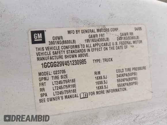 2005 Chevrolet Express Cargo с VIN 1GCGG29V451230985, выставлен на аукционе IAAI как лот 43371120 с пробегом 332 375 миль миль и . История ставок и продаж доступна на DreamBid. Изображение 9.