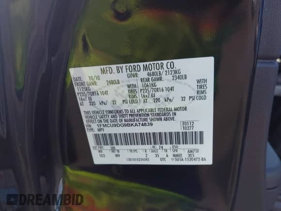 2011 Ford Escape XLT с VIN 1FMCU9DG9BKA74839, выставлен на аукционе IAAI как лот 43190059 с пробегом 146 204 миль миль и . История ставок и продаж доступна на DreamBid. Изображение 9.