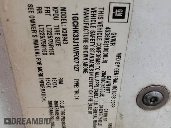 1998 Chevrolet Silverado 3500 с VIN 1GCHK33J1WF007127, выставлен на аукционе Copart как лот 62726174 с пробегом 166 420 миль миль и Списание • Salvage title. История ставок и продаж доступна на DreamBid. Изображение 12.