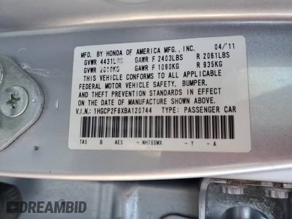 2011 Honda Accord EX-L с VIN 1HGCP2F8XBA120744, выставлен на аукционе Copart как лот 82354695 с пробегом 127 908 миль миль и Списание • Salvage title. История ставок и продаж доступна на DreamBid. Изображение 13.