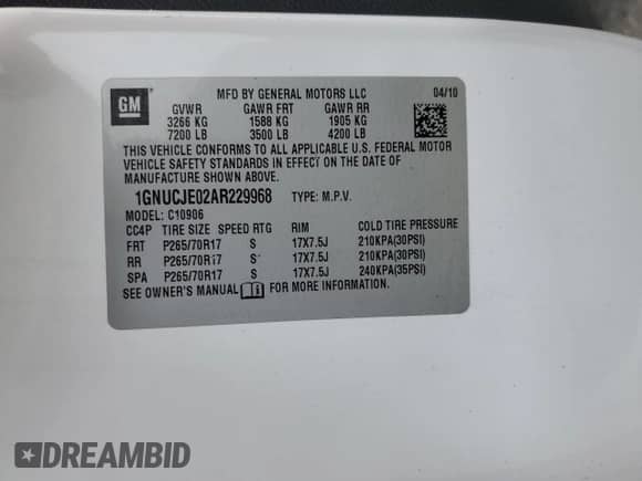 2010 Chevrolet Suburban LT z VIN 1GNUCJE02AR229968, wystawiony jako Copart lot #56762975 z przebiegiem 305 863 mil mil oraz Szkoda całkowita • Salvage title. Historia ofert i sprzedaży dostępna na DreamBid. Obrazek 13.