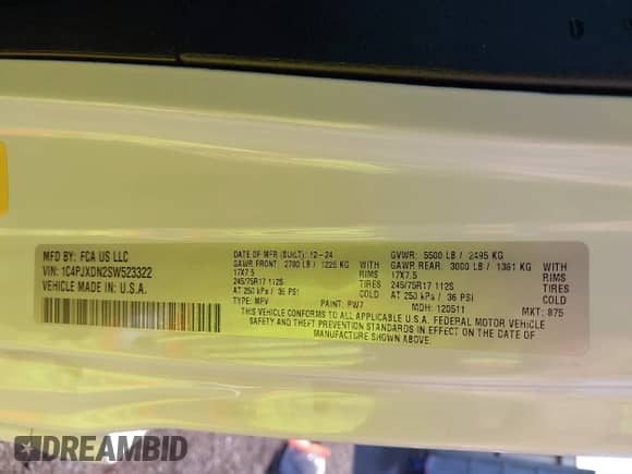 2025 Jeep Wrangler Sport S с VIN 1C4PJXDN2SW523322, выставлен на аукционе IAAI как лот 42694271 с пробегом 945 миль миль и . История ставок и продаж доступна на DreamBid. Изображение 9.