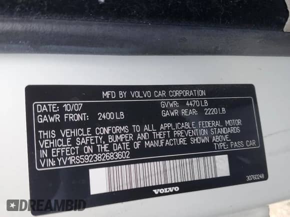 2008 Volvo S60 2.5T с VIN YV1RS592382683602, выставлен на аукционе Copart как лот 86330794 с пробегом 118 035 миль миль и Списание • Salvage title. История ставок и продаж доступна на DreamBid. Изображение 12.