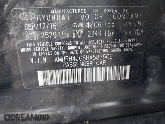 2017 Hyundai Azera Limited с VIN KMHFH4JG8HA583506, выставлен на аукционе IAAI как лот 42200722 с пробегом 88 489 миль миль и . История ставок и продаж доступна на DreamBid. Изображение 9.