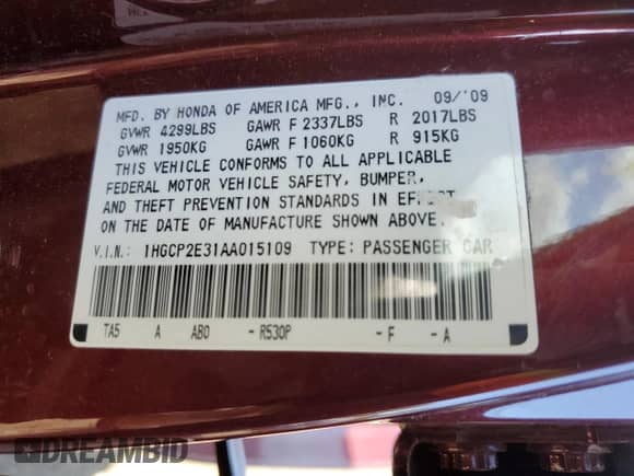 2010 Honda Accord LX z VIN 1HGCP2E31AA015109, wystawiony jako Copart lot #73314174 z przebiegiem Nie podano mil oraz Szkoda całkowita • Salvage title. Historia ofert i sprzedaży dostępna na DreamBid. Obrazek 13.