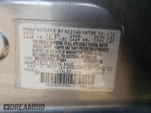 2016 Nissan Note S with VIN 3N1CE2CP2GL371681, listed as a Copart auction lot 65979185 with 176,614 mi miles and Salvage title. Bid and sale history available at DreamBid. Image 13.